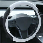 Steering Wheel Cover Protector for Tesla Model 3/Y 2016-2025 2026 Juniper/Highland Non-Slip Breathable White Premium Leather