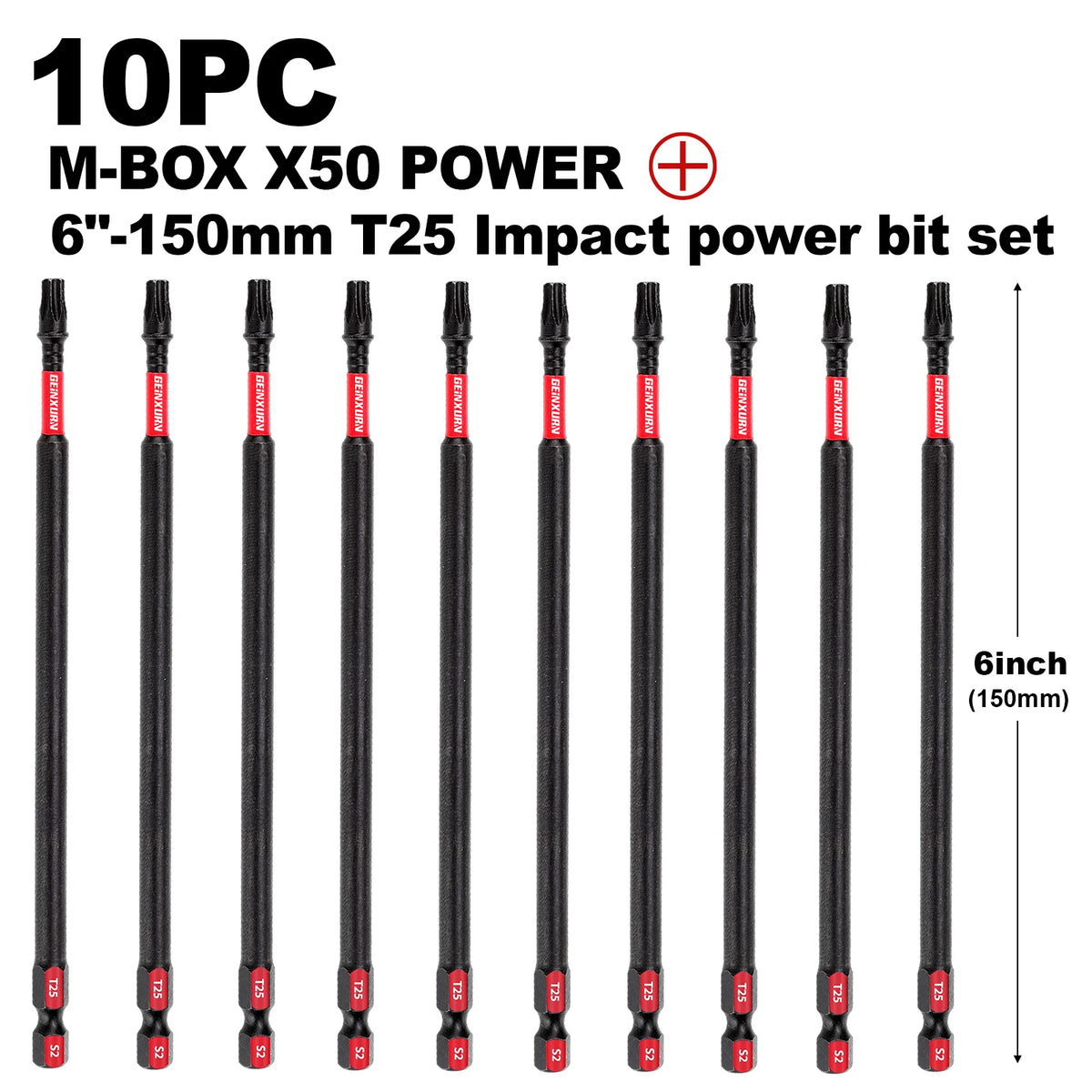 Geinxurn T25 Impact Tough Magnetic Screwdriver Bit Set, #25 Torx Head Power Bits, S2 Alloy Steel Star Bits with Storage M-Box
