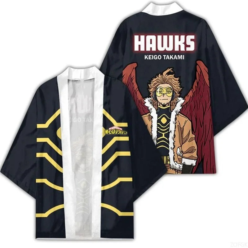 Japanese Style Kimono Cardigan Cloak 3D Printed Feather Pattern Cosplay Robe, Sizes XS-3XL