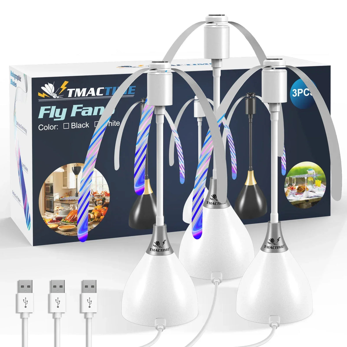 2/3pcs Fly Fans For Tables Effective Fly Repellent Fan Keeps Flies Away With Soft Blades USB  Picnic BBQ Party  Fly  Fans