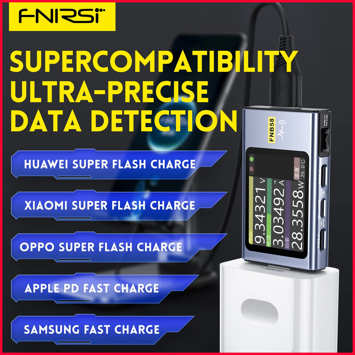 FNIRSI-FNB58 USB Tester Voltmeter Ammeter TYPE-C Fast Charge Detection Trigger Capacity Measurement Ripple Measurement