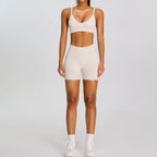 Women's Seamless 2pc Yoga Set Quick Dry Sports Bra + High Waist Shorts, Black S-XL