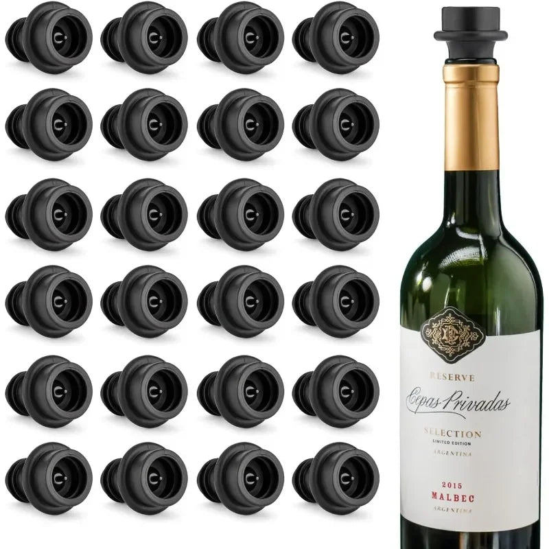 Wine Saver Vacuum Stoppers,Vacuum  Pump Preserver Wine Saver Reusable Bottle Sealer Keeps Wine Fresh, Set of 24, Black