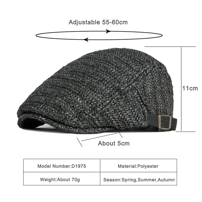 Summer Beret Hat Men Full Mesh Herringbone Cap Breathable Peaked Ivy Cap For Women Daily Wear Sunshade Cabbie Hat Visor