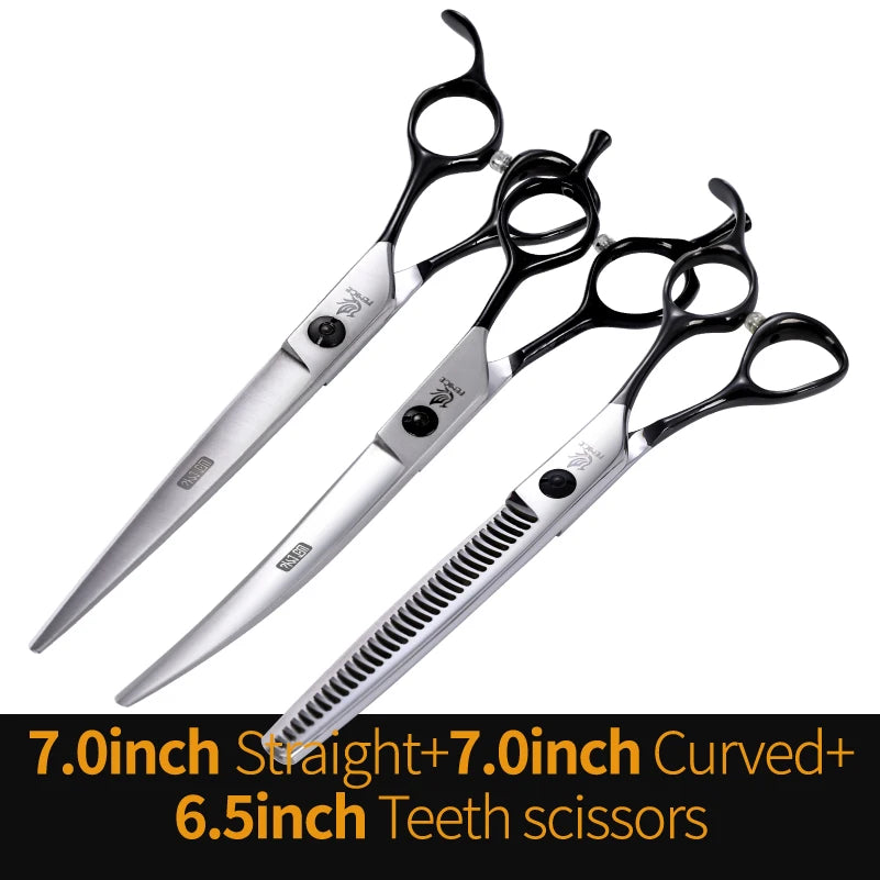 Fenice JP440C Steel Professional Pet Scissors Straight&Thinning&Curved Grooming Shears Tool Set