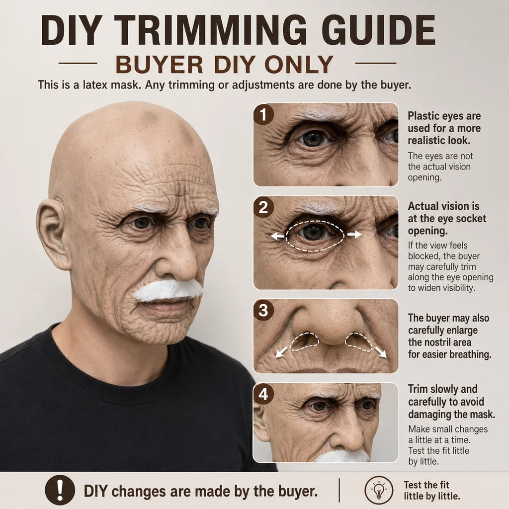 Full Head Mask Latex Realistic Men Face Beard Halloween Costume Party Props Old Man Latex Halloween Mask Cosplay Party Headgear