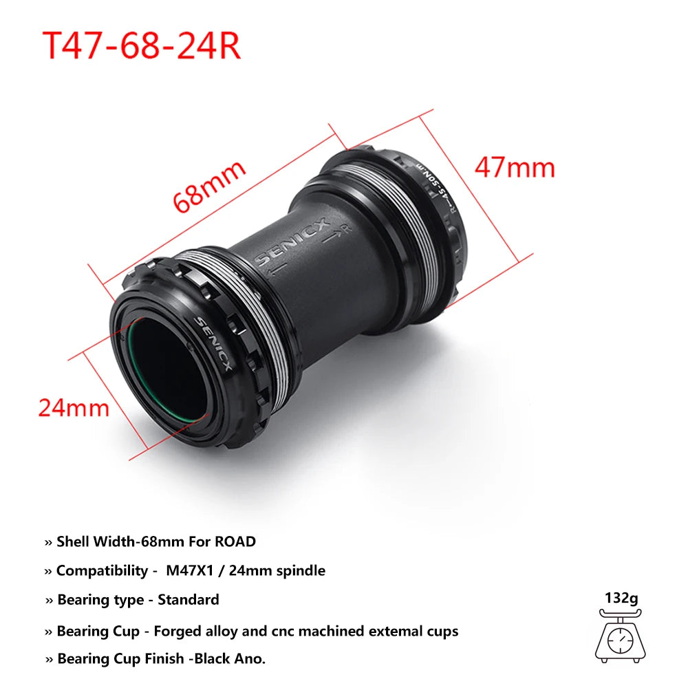 T47 Threaded Bottom Bracket for Road Bikes Ceramic/Steel Bearings Smooth Pedaling 68/77/85.5mm Axle Compatibility 24mm & DUB