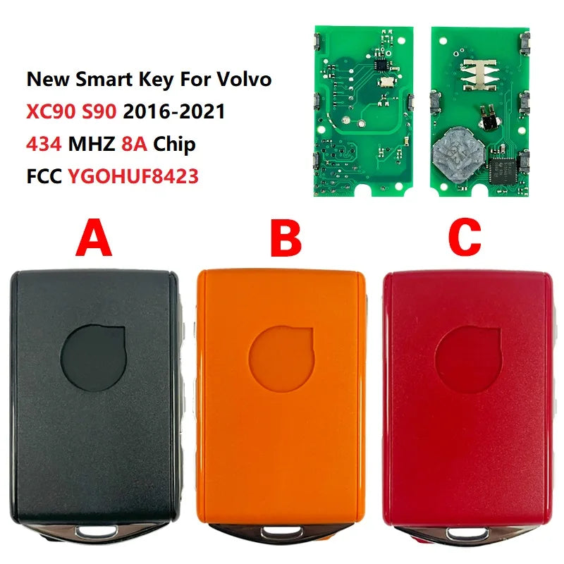 Smart key fob remote 434MHz 8A chip for Volvo XC90 S90 2016-2021, black 1pc
