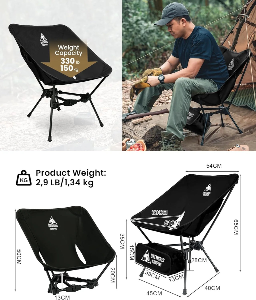 OneTigris Tigerblade Foldable Camping Chairs Lightweight Folding Chair Backpacking Moon Chairs for Travel Beach Fishing Relaxing
