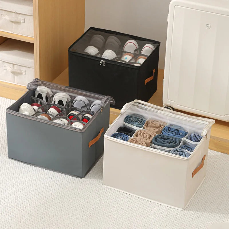 1pc Multiple Lattices Shoes Storage Box Foldable Separated Shoes Box Large Capacity With Handle Shoe Dispenser Shoes Organizer