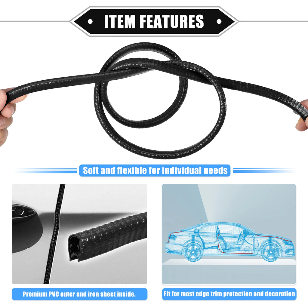 uxcell Car Door Edge Guard U-Shape Rubber Trim Seal Strip, 5m/10m Iron Black