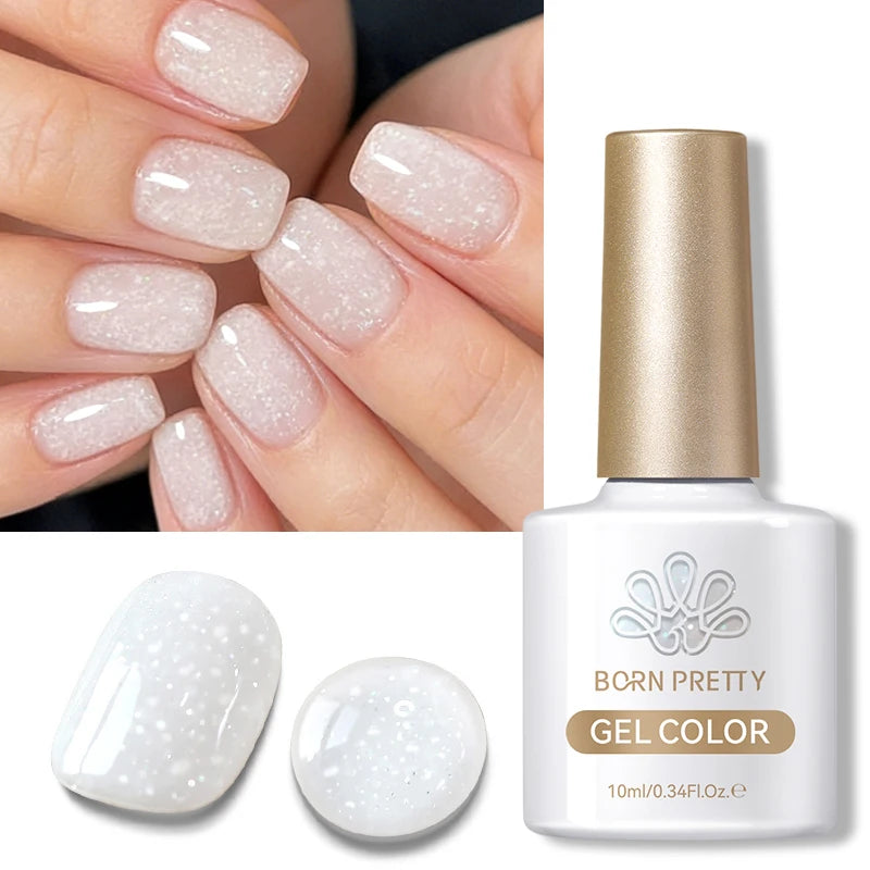 BORN PRETTY 10ml Snow Glitter Gel Nail Polish Pink Milky White Jelly Sequins  Semi Permanent Nails Art Design Varnish Manicure