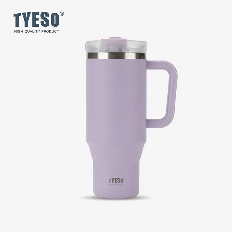 Tyeso 900/1200ML Tumbler Bottle Stainless Steel Car Mug With Handle Straw Thermal Iced Travel Vacuum Insulated Coffee Hot Cup