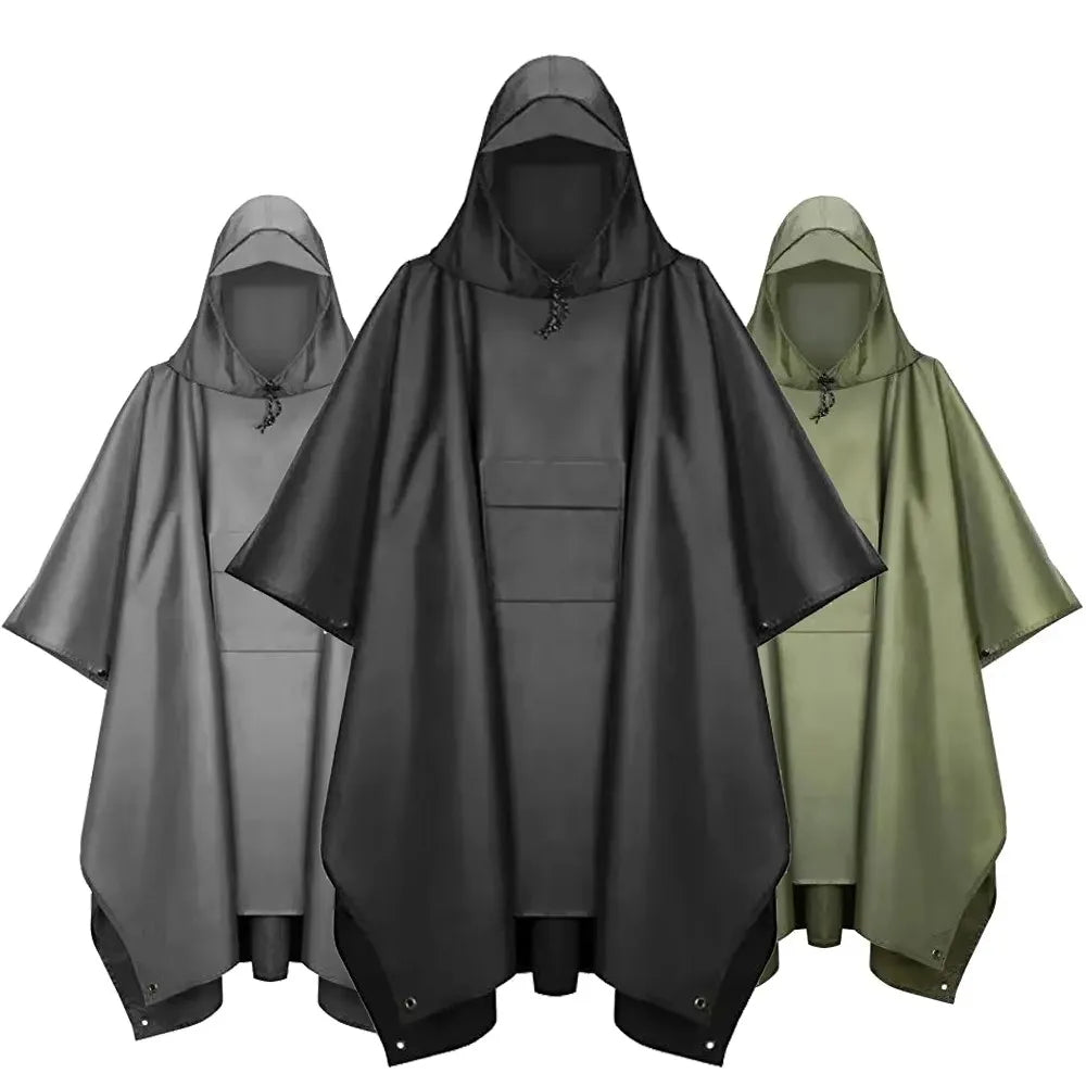 3-in-1 Waterproof Outdoor Rain Poncho Cover, Lightweight Hiking Travel Raincoat - Multiple Colors