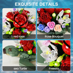 Sea Turtle Red Roses Planter Building Blocks Set Turtle Flowers Pot Bricks Toys Home Plants Decor Gifts for Women