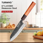 TURWHO 5" Petty Chef Knives 67 Layer Damascus Steel Kitchen Knives Sharp Utility Cooking Tools Japanese Handmade Santoku Knife
