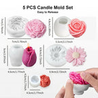 5Flower Candle Mold Set，3D Floral silicone candle mold，Used for candle making，Daisy、Peony、Rose、Tulip flower mold