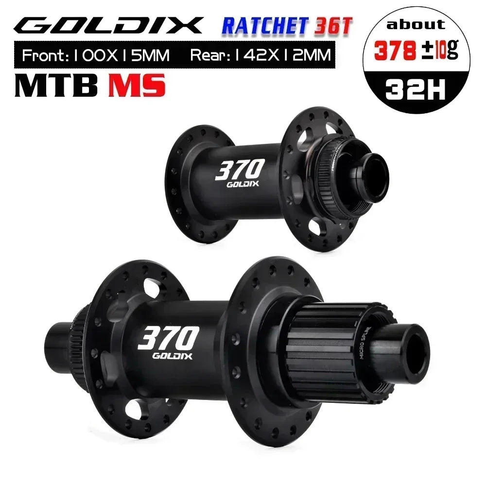 GOLDIX 370 32H Bicycle Hub Sealed Bearing Center Lock Disc Brake J-Bend 32 Holes Ratchet 36T BOOST MTB Hub XD / HG / MS