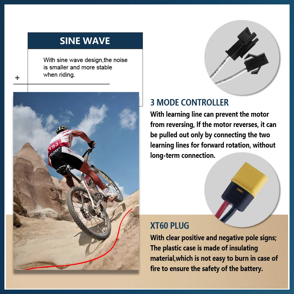 26A Ebike Sinawave Controller 24V/36V/48V Three-Mode Controller with Learning Function JN Color Display Wheel Hub Motor Parts