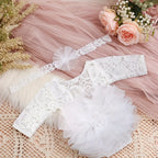 Newborn Lace Flower Headband And Bodysuit Set For 100th Day Baby Photoshoot Outfit Infant Photo Prop Baby Shower Gift