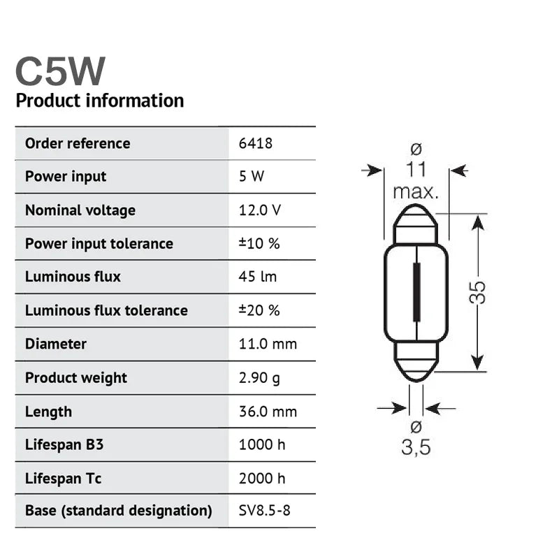 Car Signal Lamp 10pcs OSRAM C3W C5W C10W 12V SV7-8 6411 6438 6428 6418 12844 12866 Reading light Interior Halogen Bulbs