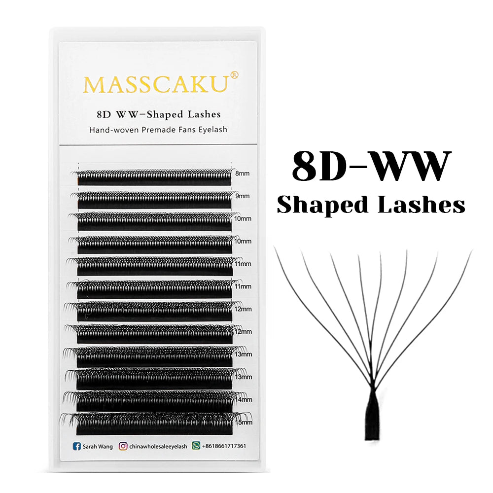 Wholesale MASSCAKU 10cases/lot 0.07mm Thickness Waterproof W Design Eyelashes Wispy Handmade Premade Volume Fans Eyelash Bundles