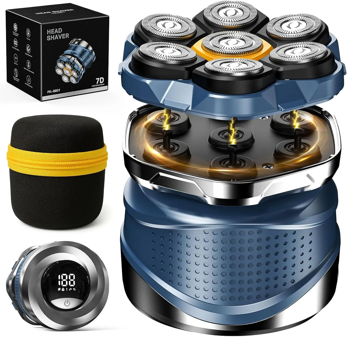 7D Head Shaver Magnetic Head Shavers for Bald Men IPX7 Waterproof Floating Cutter Wet/Dry Electric Razor