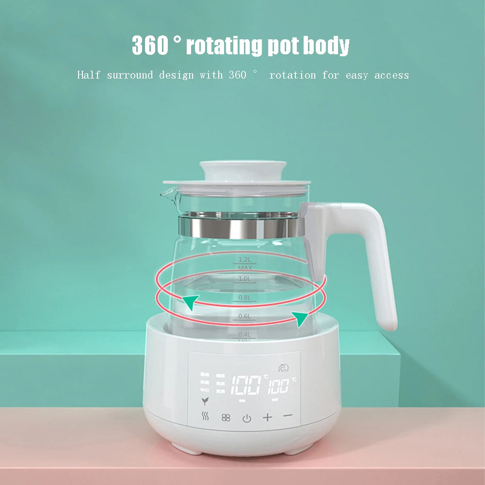 1.2L Baby Milk Warmer Electric Kettle 45°C Thermostatic 24h Keep Warm Glass 316L