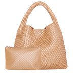 Woven Tote Bag for Women Large Woven Handbag Soft Leather Shoulder Bag Work Shopper Summer Beach Travel Tote Bag with Purse