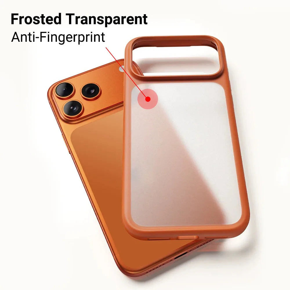 Luxury Orange Shield Matte Transparent Phone Case For iPhone 17 Pro Max 17 Pro 17 New Metal Buttons Skin Feel Shockproof Cover