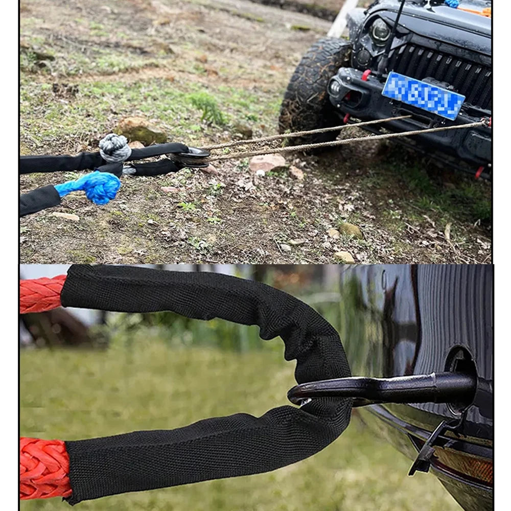 55000lbs Winch Rope Synthetic Soft Shackle+Recovery Ring Set Rugged Shackles With Protective Sleeve for Truck Vehicle Recovery