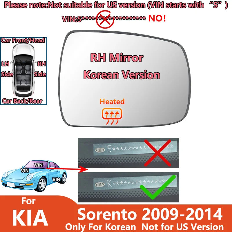 Left Or Right Rearview Mirror For KIA Sorento 2009 2010 2011 2012 2013 2014(not for US version)/ Car Wing Mirror Replace Parts