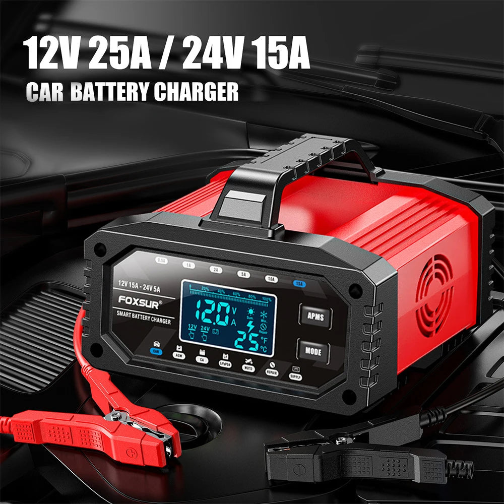 12V 15A / 24V 5A 300W Battery Charger Car Motorcycle Tester Smart Pulse Repair Tools EU Plug 100V-240V Input Auto Accessories