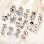 Wholesale Colorful Shiny Zircon Heart Bows Pendant Italian Charm Links Fit 9mm Stainless Steel Bracelet Women Jewelry DIY Making