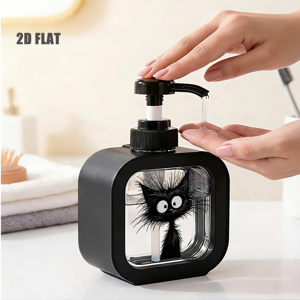Black Cat Print Refillable Soap Dispenser Pump Bottle, Black/Pink/White 300ml or 500ml