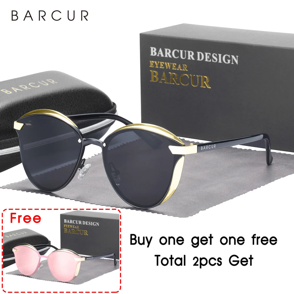 BARCUR Style Polarized Sunglasses For Women Catmore Round Sun Glass Ladies Woman Eyewear Accessory UVAB Protection