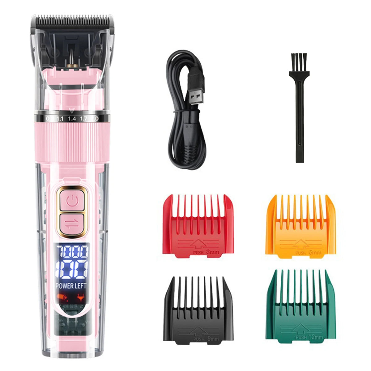 USB Rechargeable Pet Hair Clipper Set, Silent Electric Dog & Cat Grooming Trimmer - Black