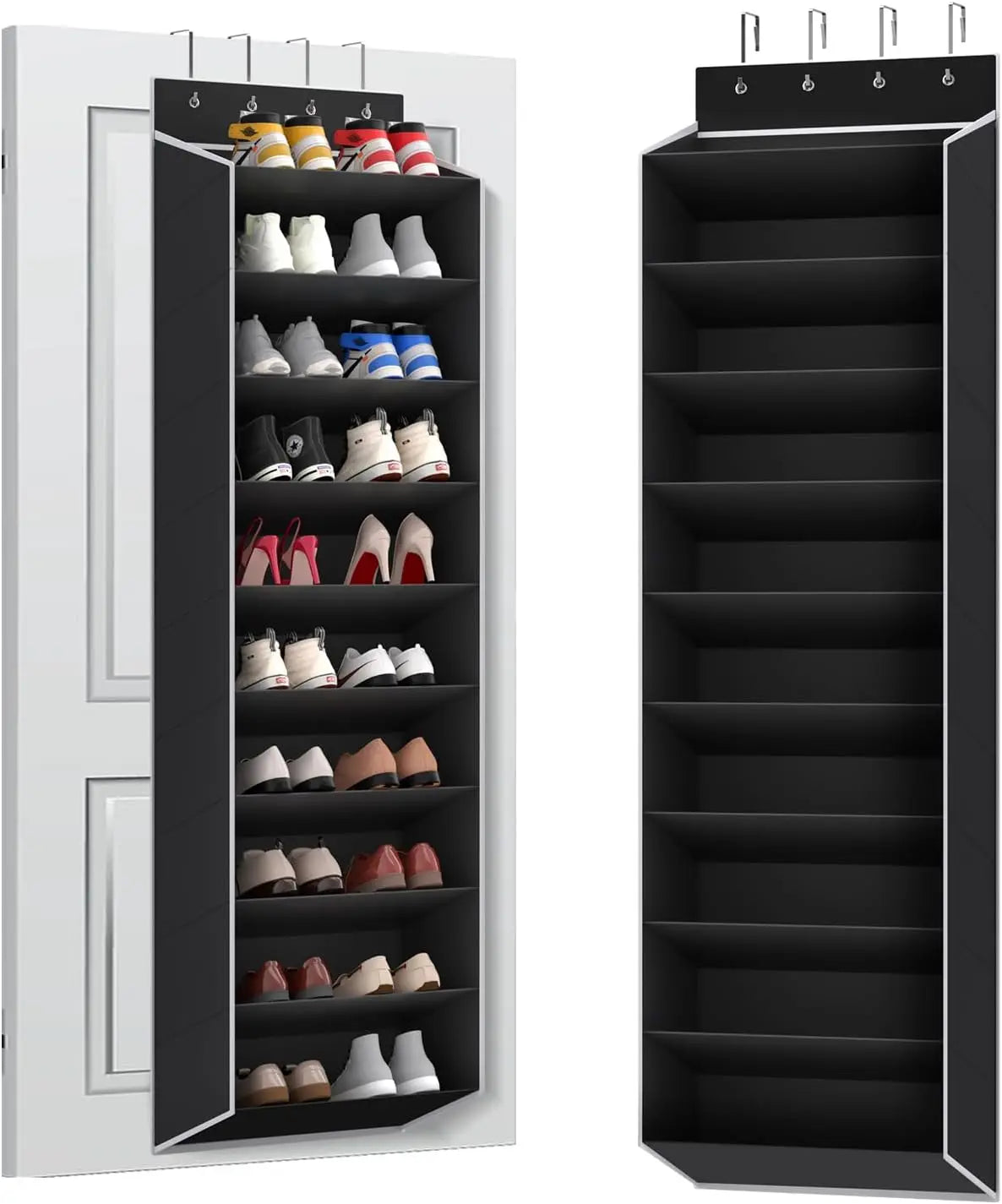 Over the Door Shoe Organizer Hanging Rack, 20 Pocket, Black/Grey/White, 1pc or 2pc