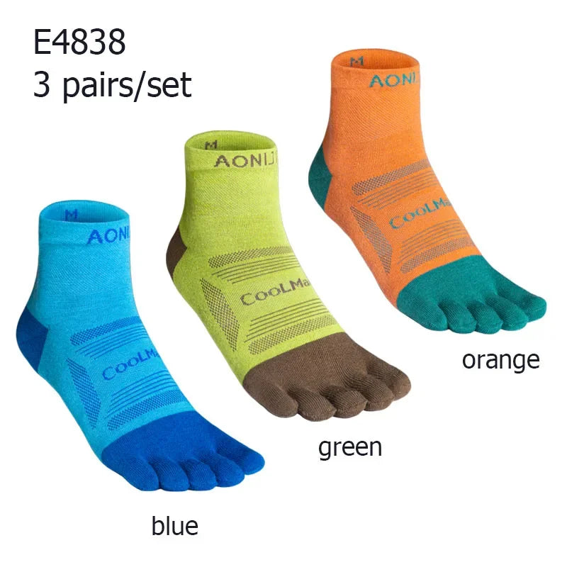 AONIJIE 3 Pairs Five Toe Running Socks Low Cut Coolmax Nylon Lycra, Sizes S- L