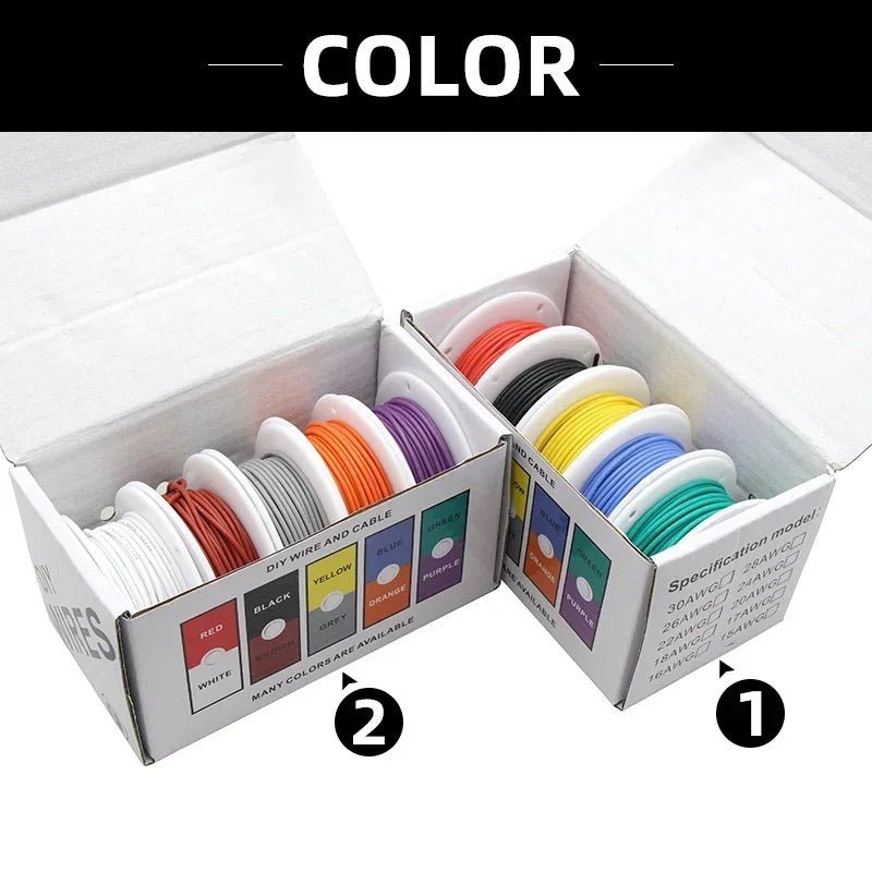 （5 Colors Mix Kit）Heat Resistant Flexible Silicone Wire 30/28/26/24/22/20/18/16AWG Stranded Cable Electrical Tinned Copper Wires