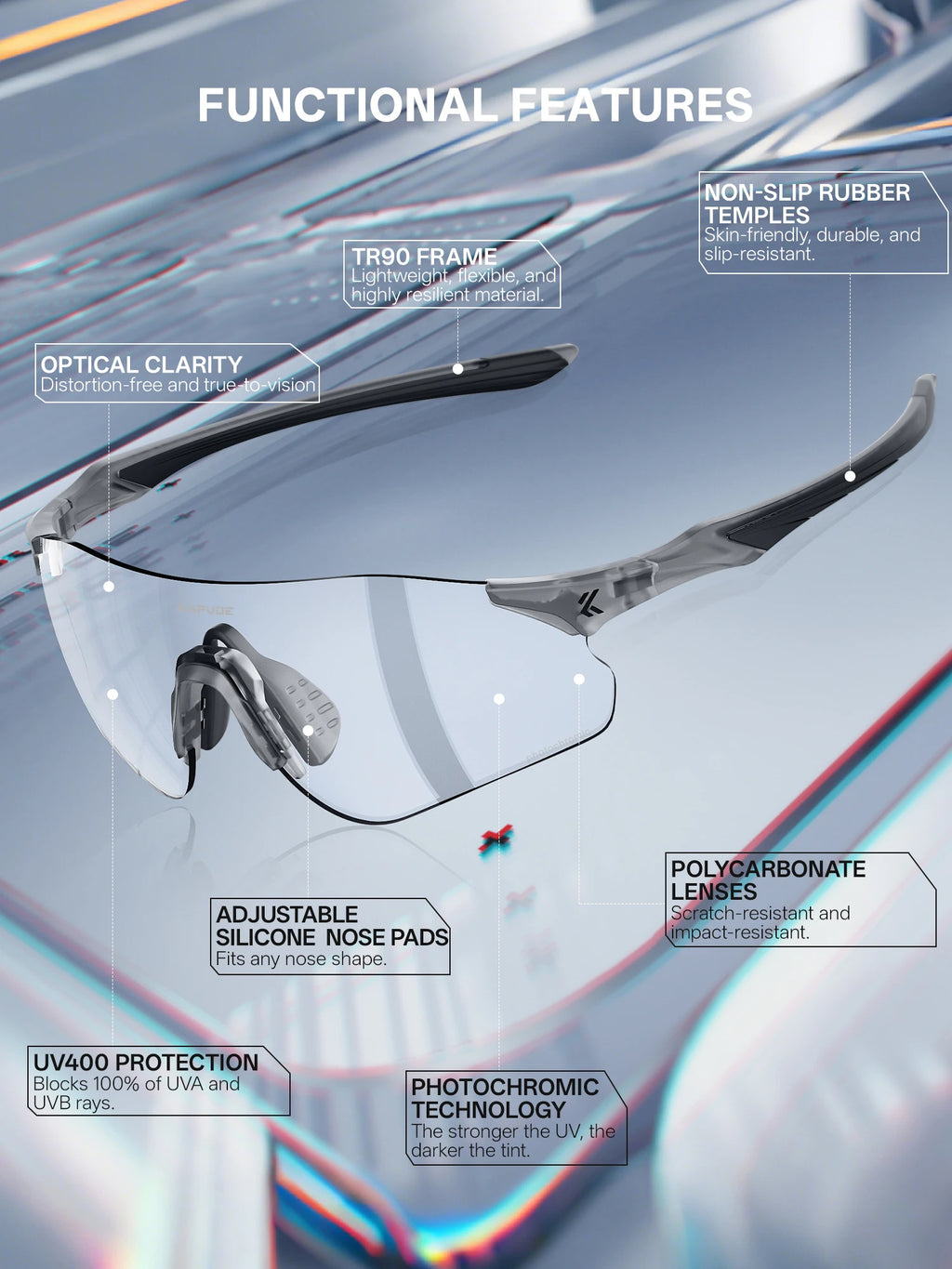 Kapvoe New Cycling Photochromic Glasses Men Women Road Bicycle Sunglasses UV400 Sports Riding Eyewear Outdoor Running Goggles