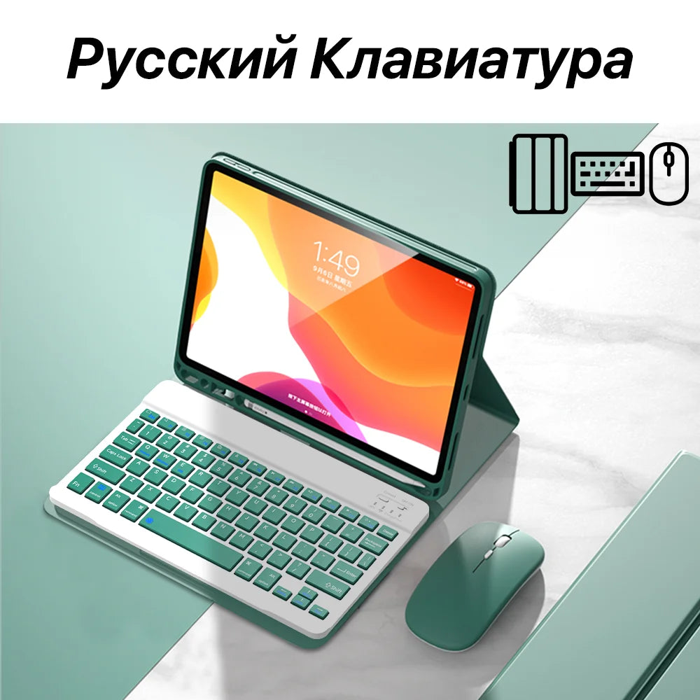 For IPad 7/8/9th Case With Wireless Keyboard Mouse For IPad 5/6/10th Air2/3/4/5 Mini4/5/6 Pro11/12.9 Cover With Keyboard Mouse