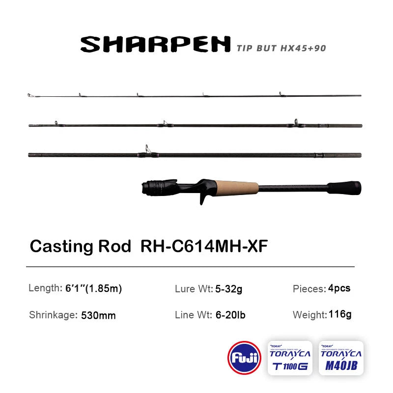 PURELURE SHARPEN Travel Soft Lure Long Spinning and Casting XF/MF Action Rods FUJI Components Bass Pike Rod Fishing Rod Reel