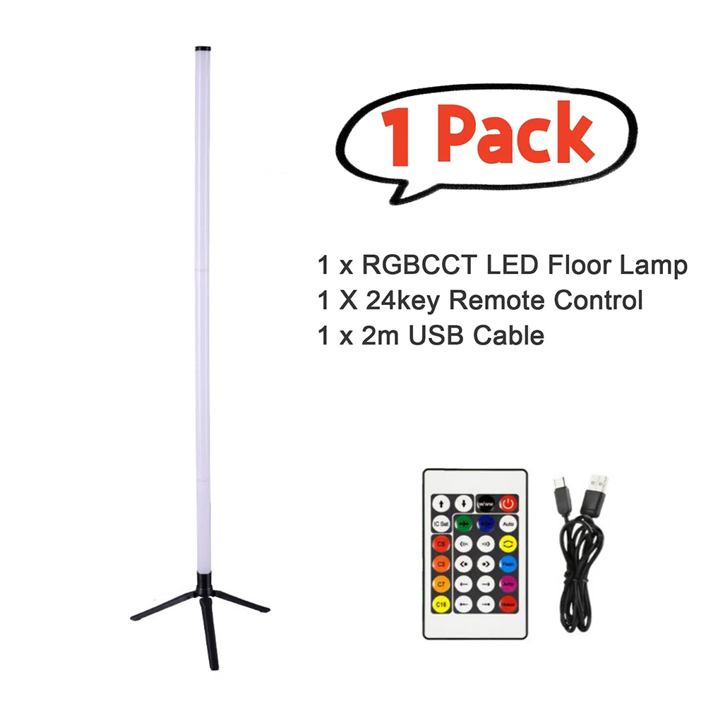 RGB CCT Led Floor Light 24key Remote Bluetooth App Voice Control 103cm Round Tube USB Power for Gaming Room Ambiance Lighting
