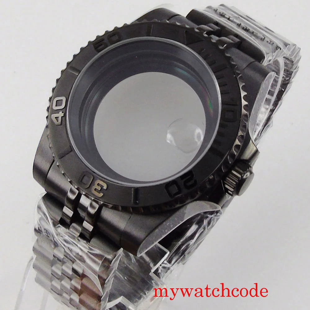 PVD Black 40mm Watch Case for NH34 NH35 NH36 NH70 NH72 Jubilee Steel Bracelet Sapphire Crystal