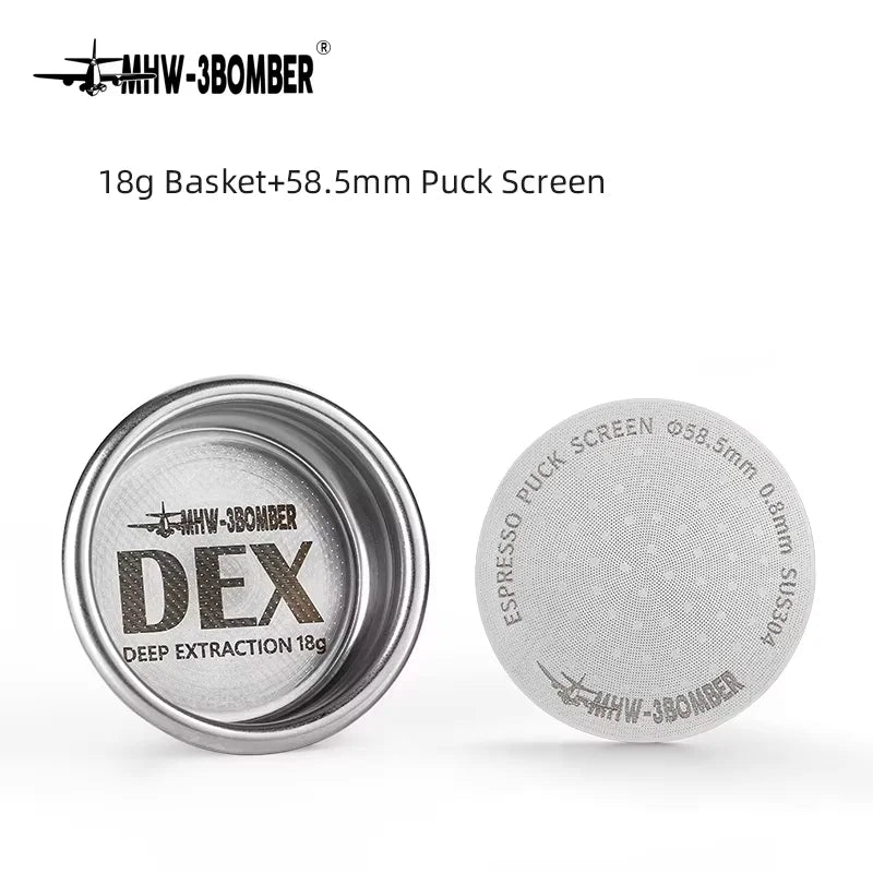 MHW-3BOMBER DEX Precise 58.5mm Espresso Coffee Filter Baskets with Espresso Puck Screen Fit 58mm Portafilter Barista Accessories