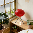 Mid-Century Glass Mushroom Table Lamp, Red Shade, Nordic Retro Bedside Ambient Light