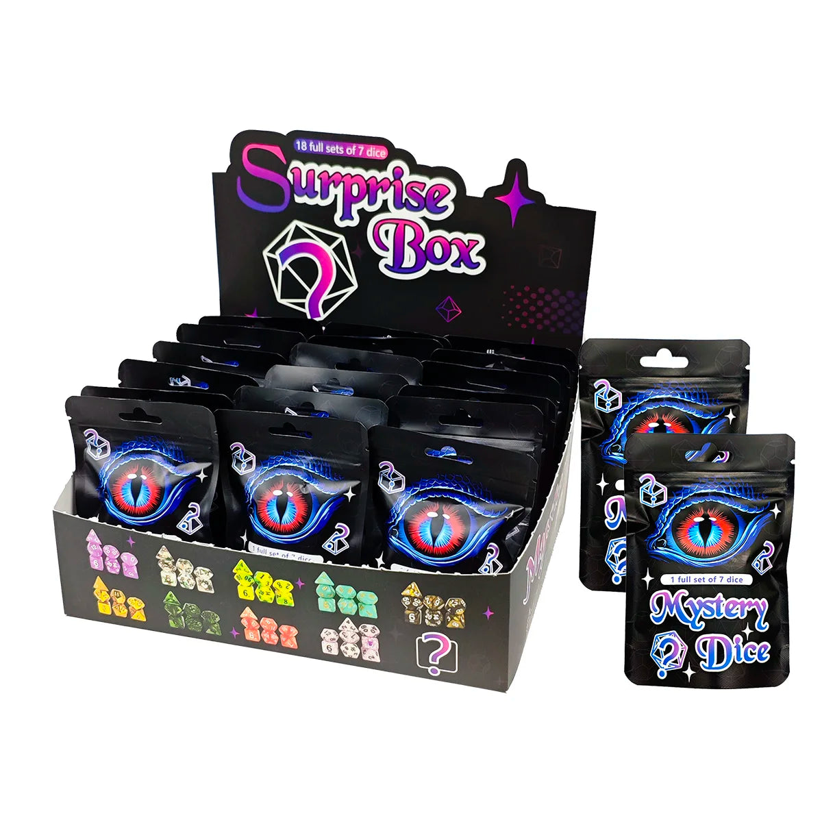 126PCS/BOX  Popular Surprise Mystery Box Dice Packaging Polyhedral Acrylic DND Dice Set for Tabletop DND RPG Games