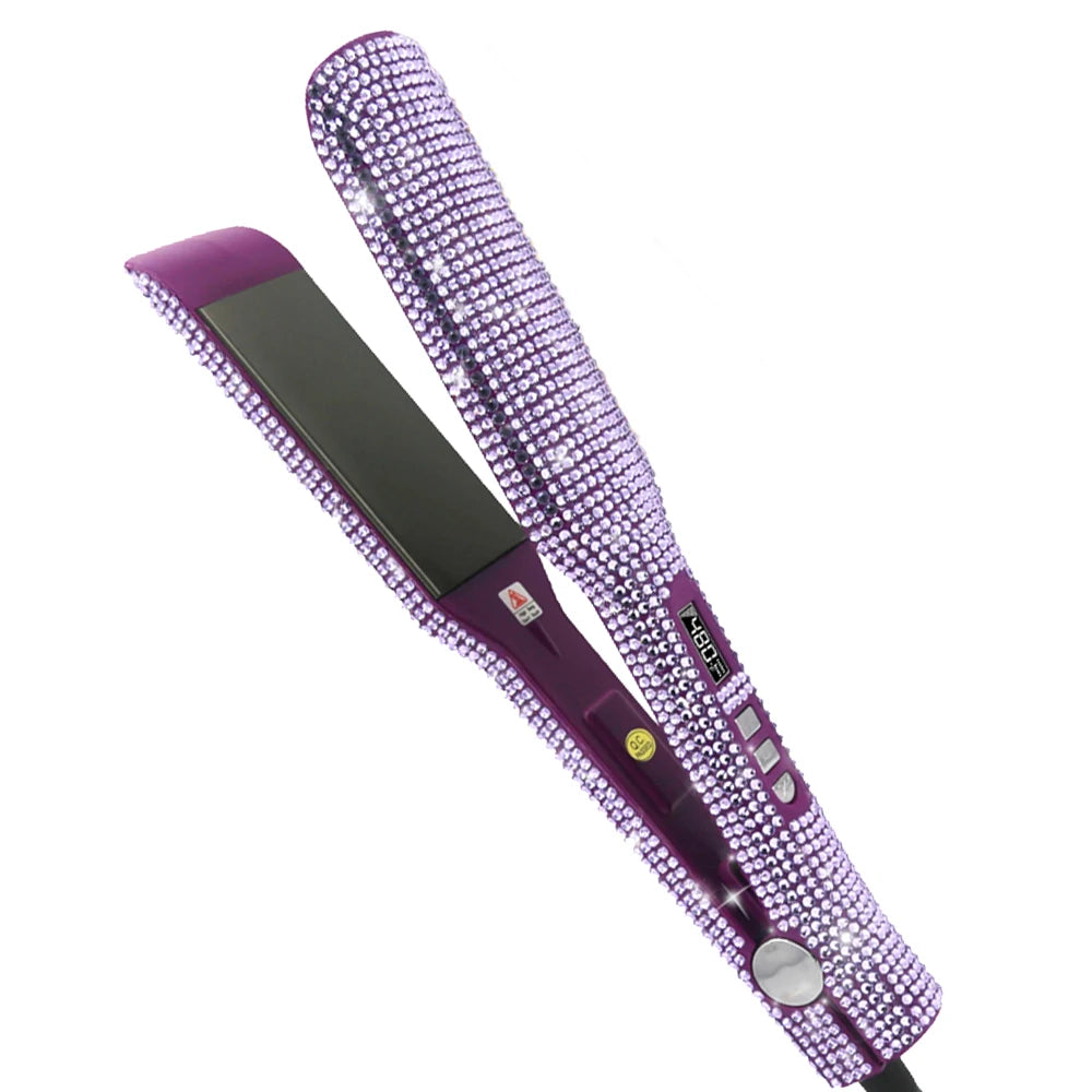 Rhinestones Hair Straightener 240°C Fast Heat 2 Inches Titanium Plate Flat Iron LCD Display Hair Styling Tool For Gift Travel