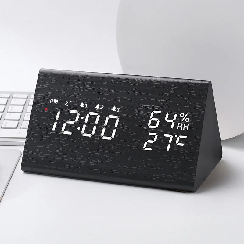 LED Bedside Alarm Clock with Sound Control Night Light USB Charging Temperature Display